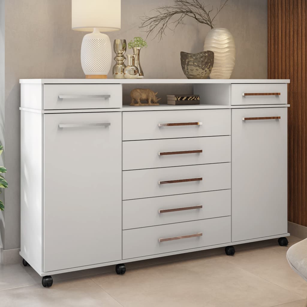 Cômoda 7 Gavetas 2 Portas London Branco - Élpis Móveis