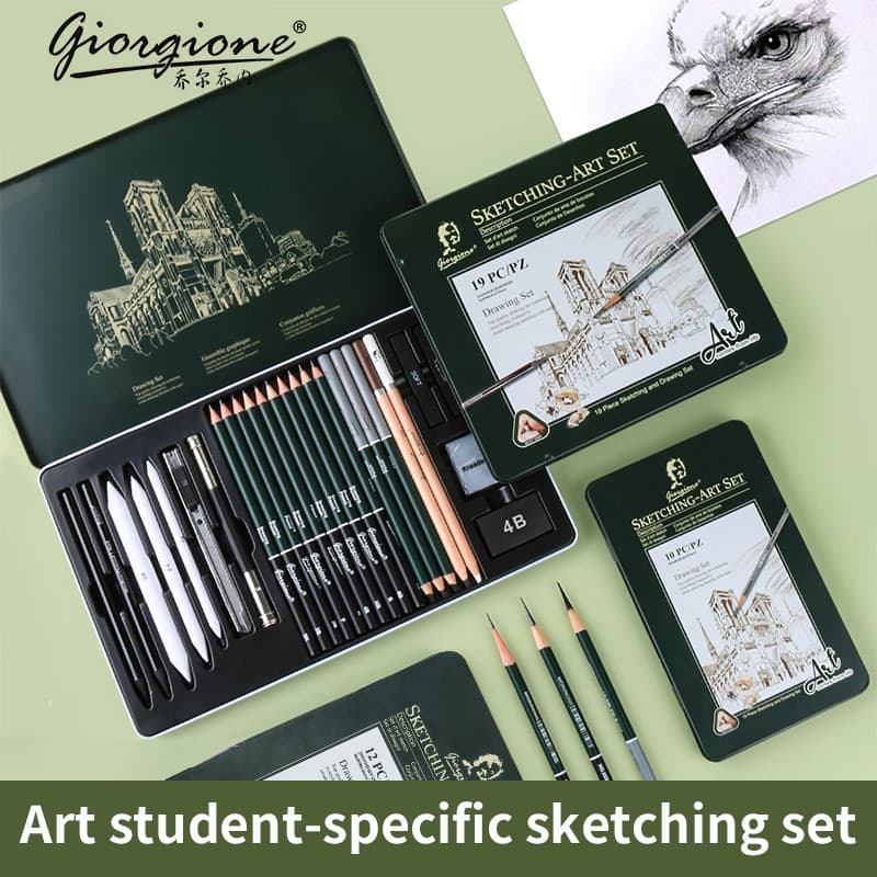Conjunto De Esboços GOIRGIONE Pro 10/12/19/27 Lápis De Grafite E Carvão | Caixa De Ferro Portátil Para Artistas/Estudant
