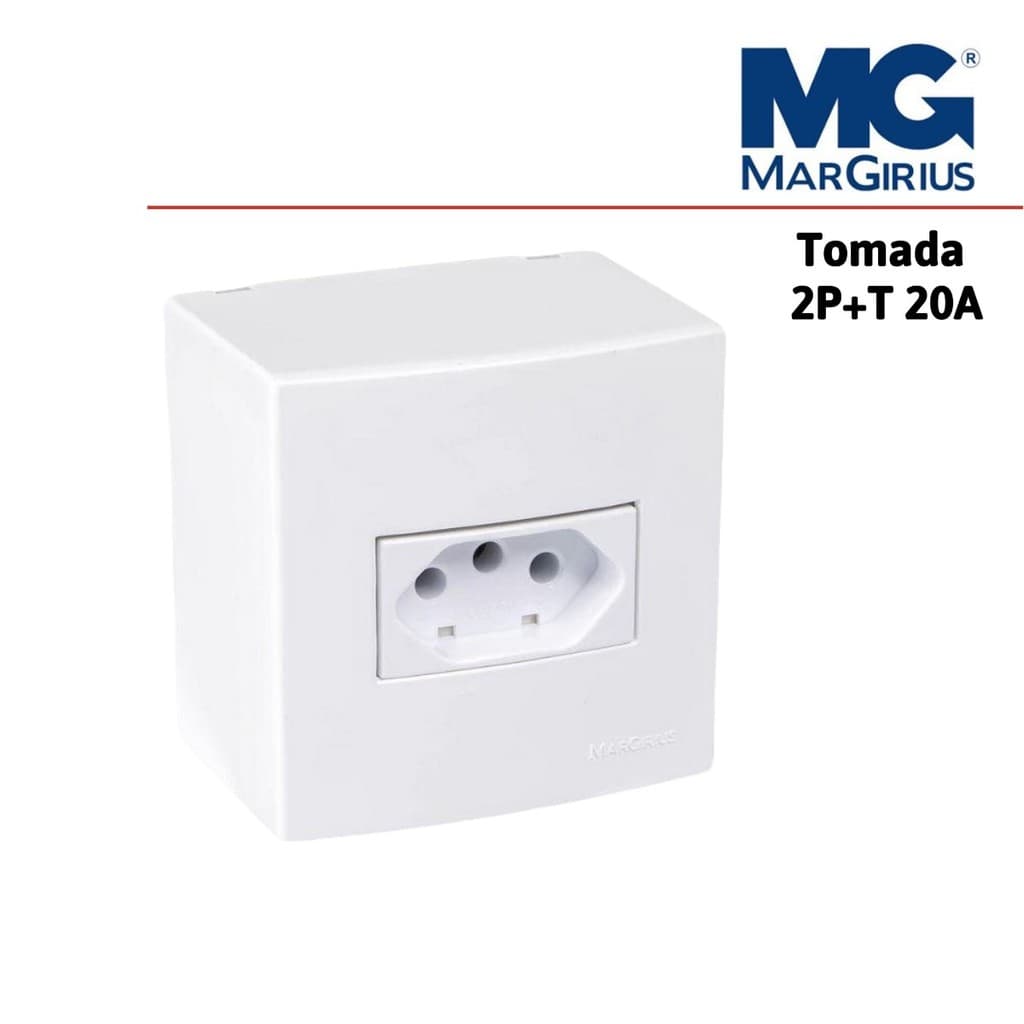 Tomada 20a Sistema X Caixa Sobrepor Externo com suporte Branca Sleek Margirius