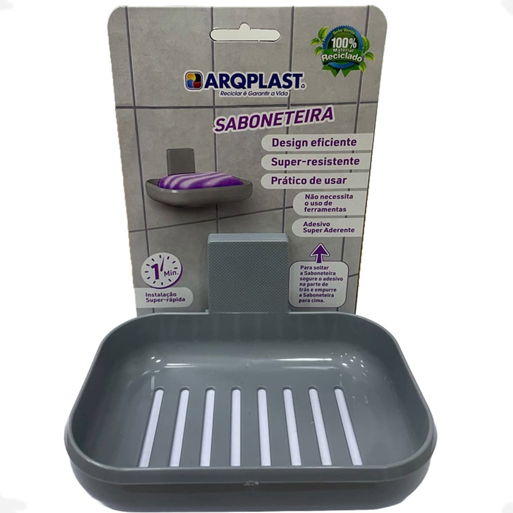 Saboneteira Suporte de Parede Com Suporte Adesivo Cor Cinza ARQPLAST  	25958PM