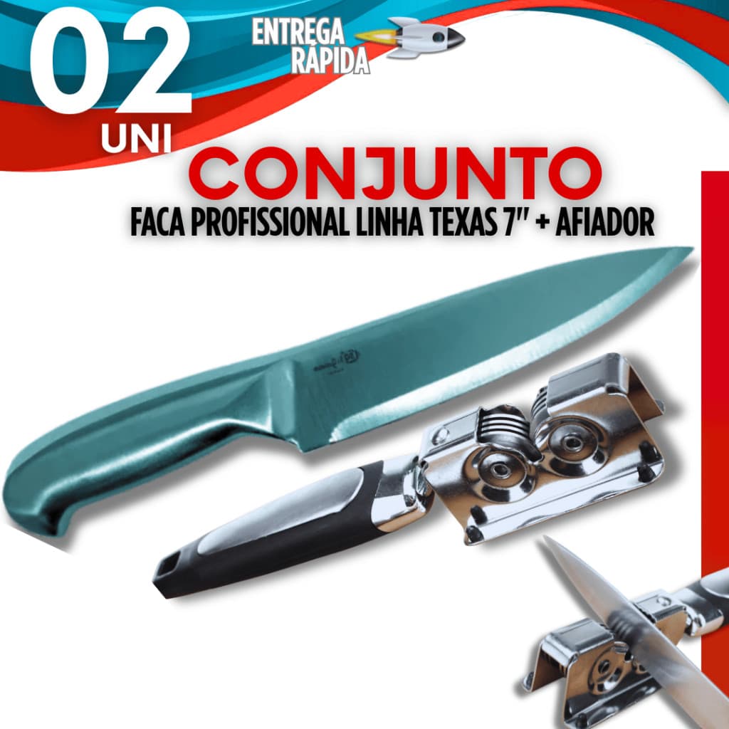 Faca Peixeira 7' Profissional + Amolador Açougueiro Churrasco - Entre as Melhores Facas de Cozinha
