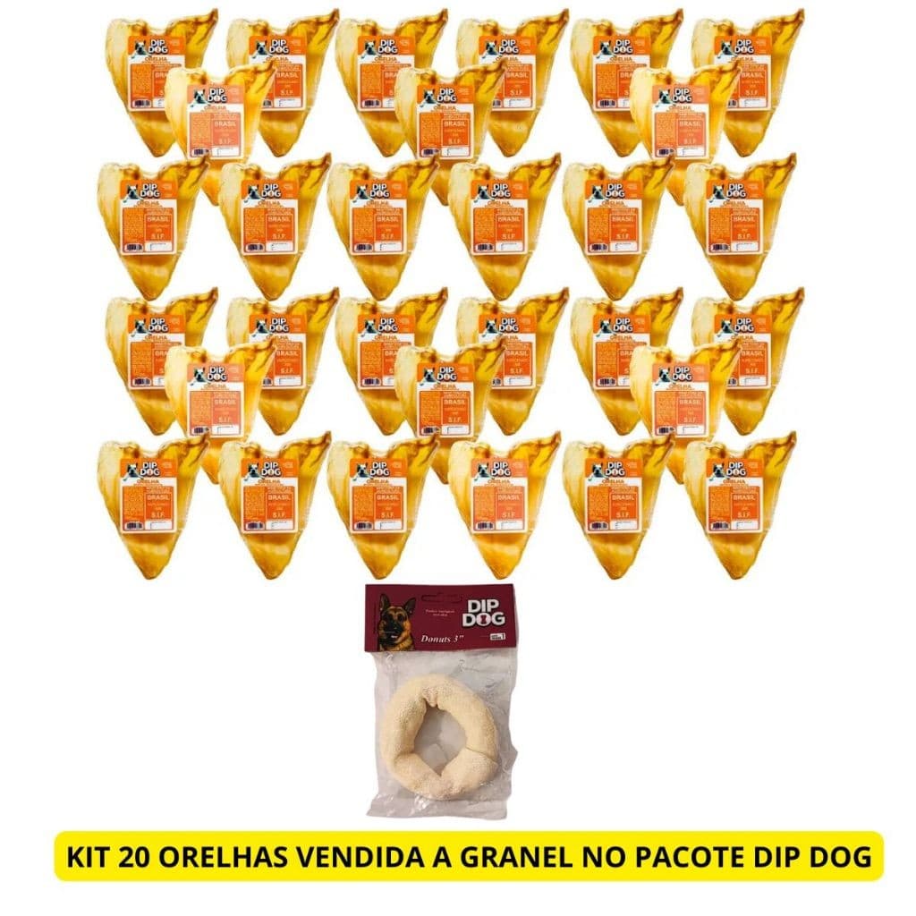 Kit 20 Mordedor Orelha Bovina Desidra+brinde Donuts DIP DOG