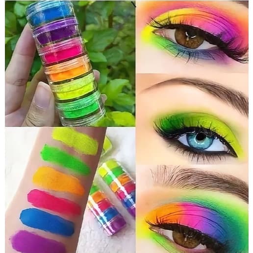6 Cores de Sombras Pigmento Neon Colorido Em Pó Corretivo Festas