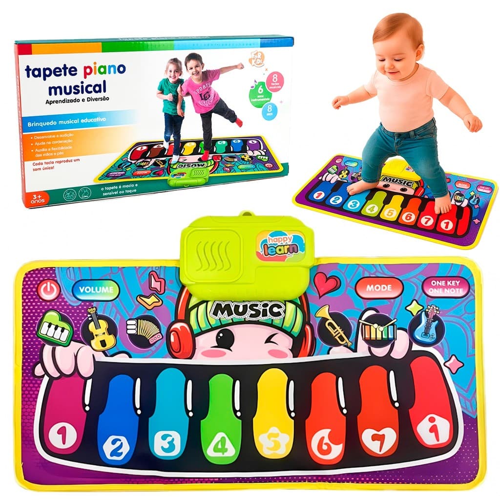 Tapete Piano Musical Infantil Com Instrumentos Musicais Dobrável Educativo Com Controle De Volume