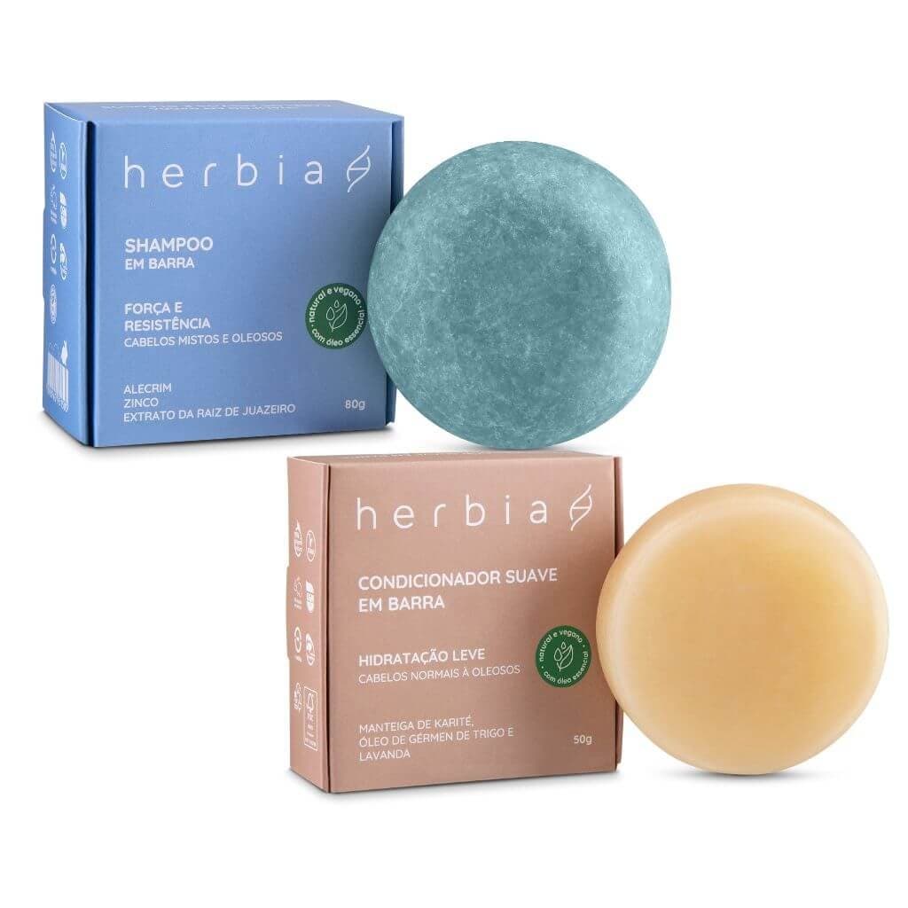 Kit Cabelos Oleosos – Shampoo e Condicionador em Barra 100% Natural & Vegano – Herbia