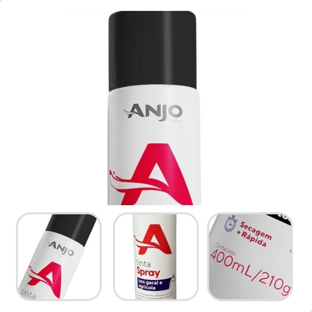 Tinta Spray Uso Geral Uso Agrícola Preto Fosco 400 Ml Anjo ACABAMENTO QUALIDADE PREMIUM