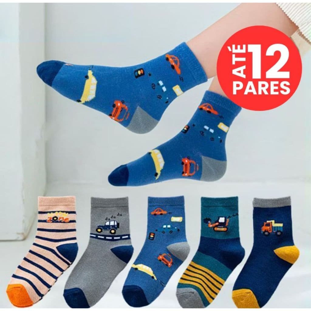 Kit de 3 até 12 Pares Meia Infantil Menino Masculino Criança Colorida Estampada