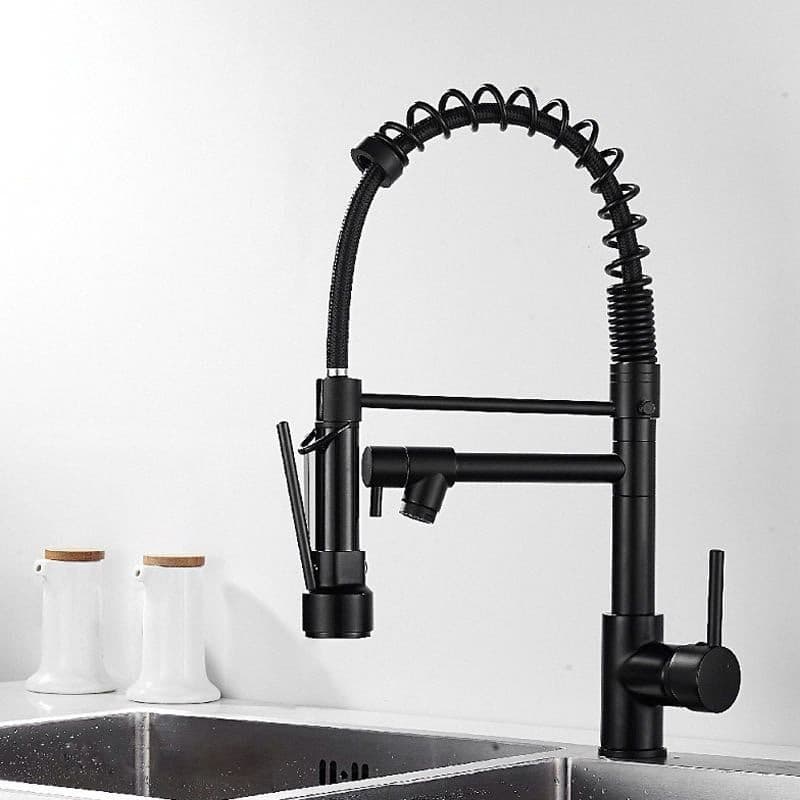 Torneira Da Cozinha Gourmet De Bancada Monocomando Com Spray Extensor Torneira Luxo Cromado Cor Prata E Preto