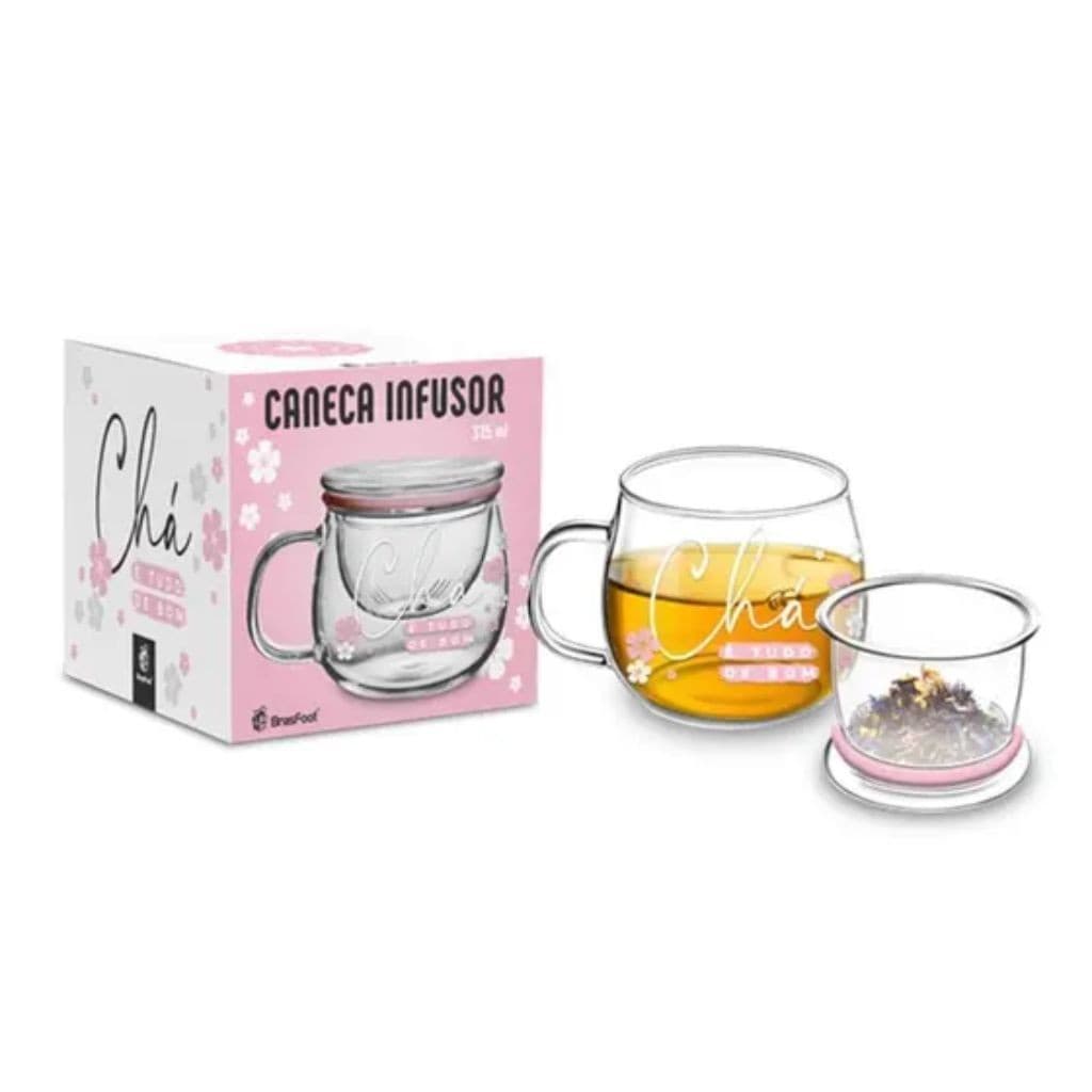 Caneca Vidro Infusor Cha E Tudo De Bom