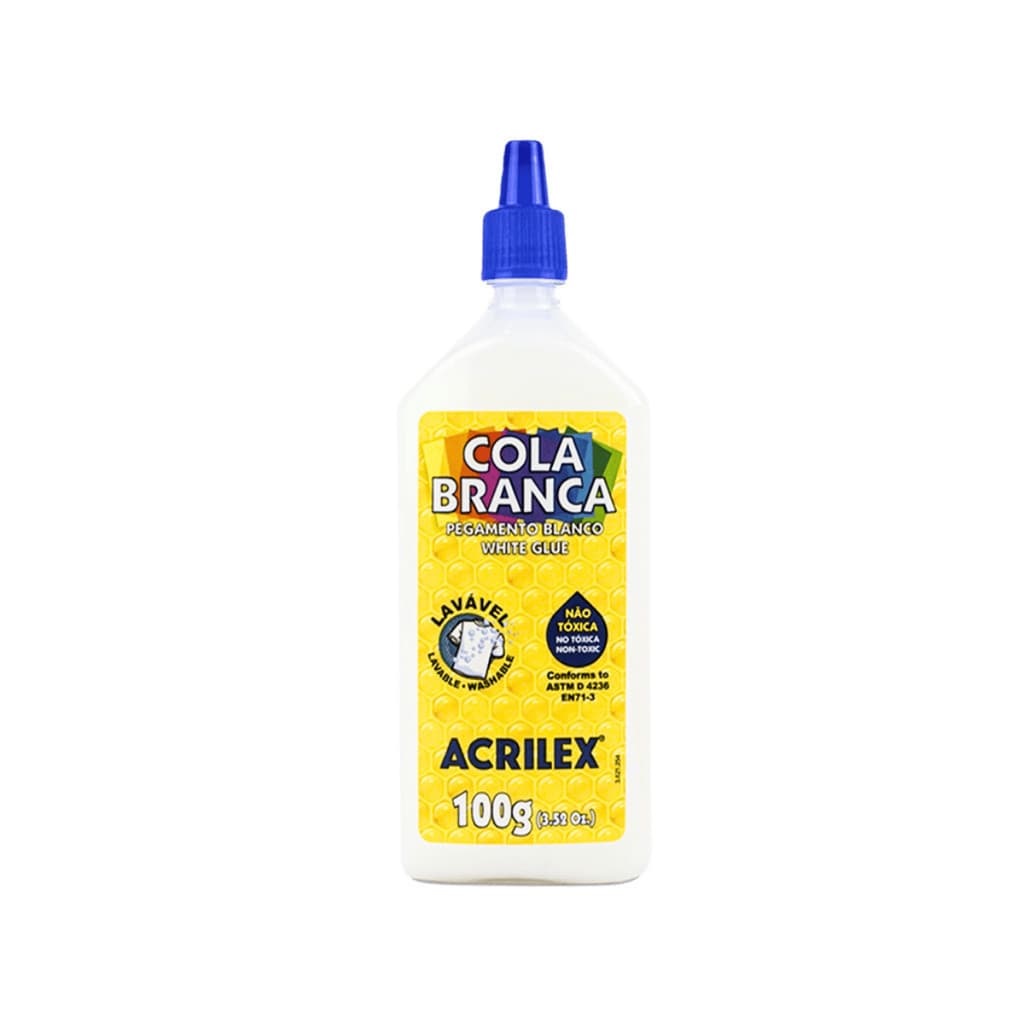 Kit 3 Colas Brancas Escolar Liquida Lavável Acrilex 100g