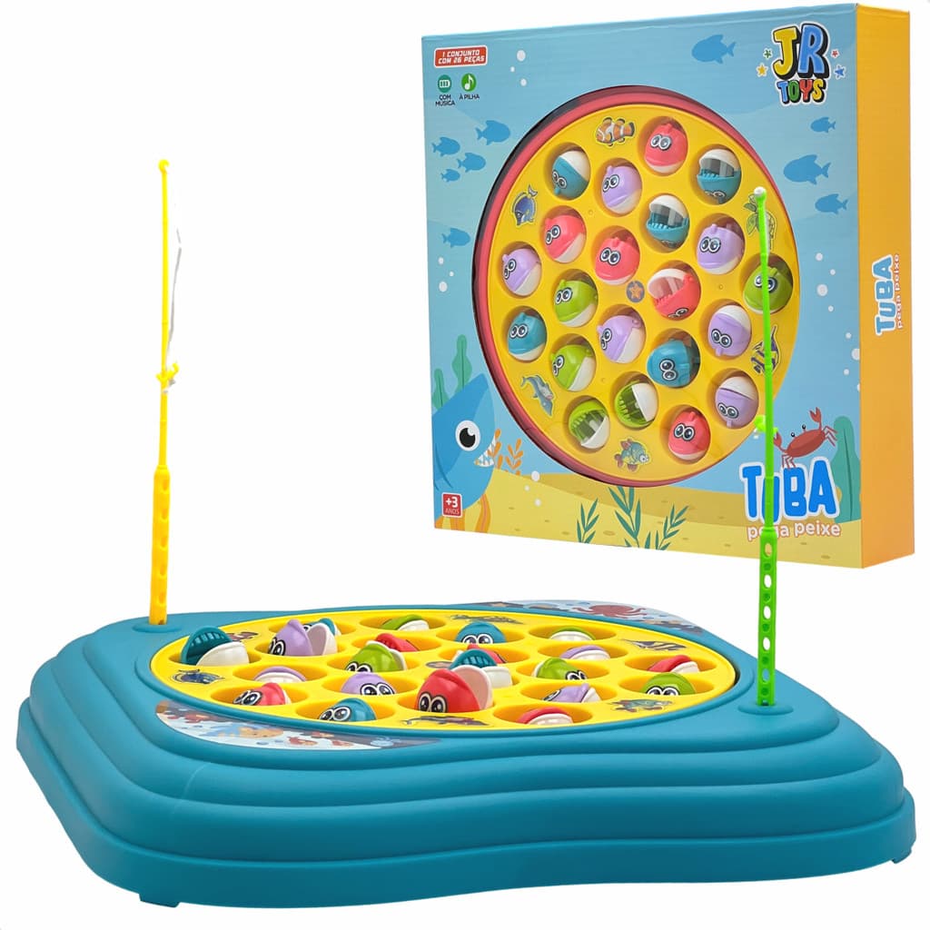 Brinquedo Pega Peixe Divertido Pescaria Infantil 26 Peças Musical Giratório