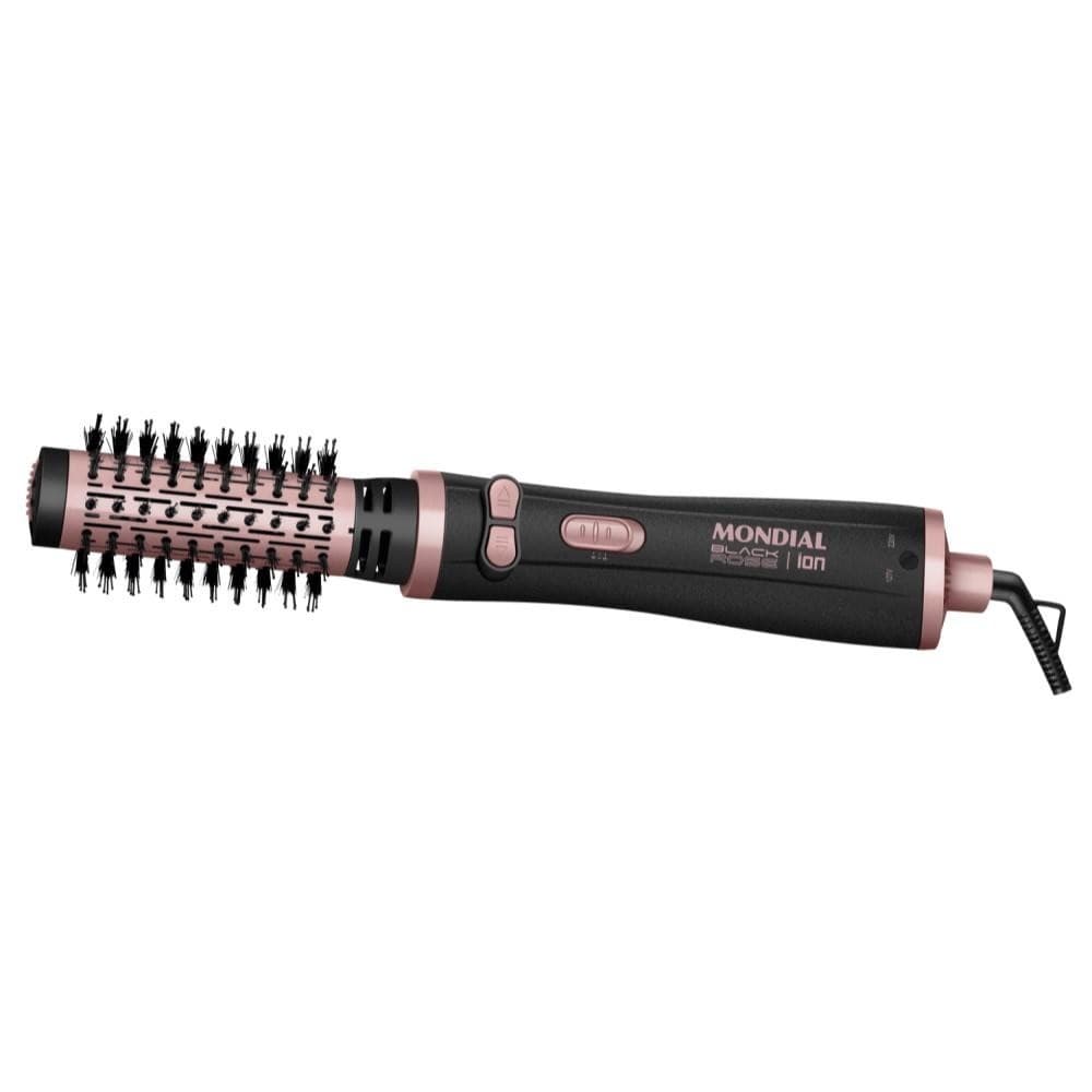 Escova Cabelo Rotativa Mondial Elétrica ERB-01 1200w Preto Rosa Bivolt