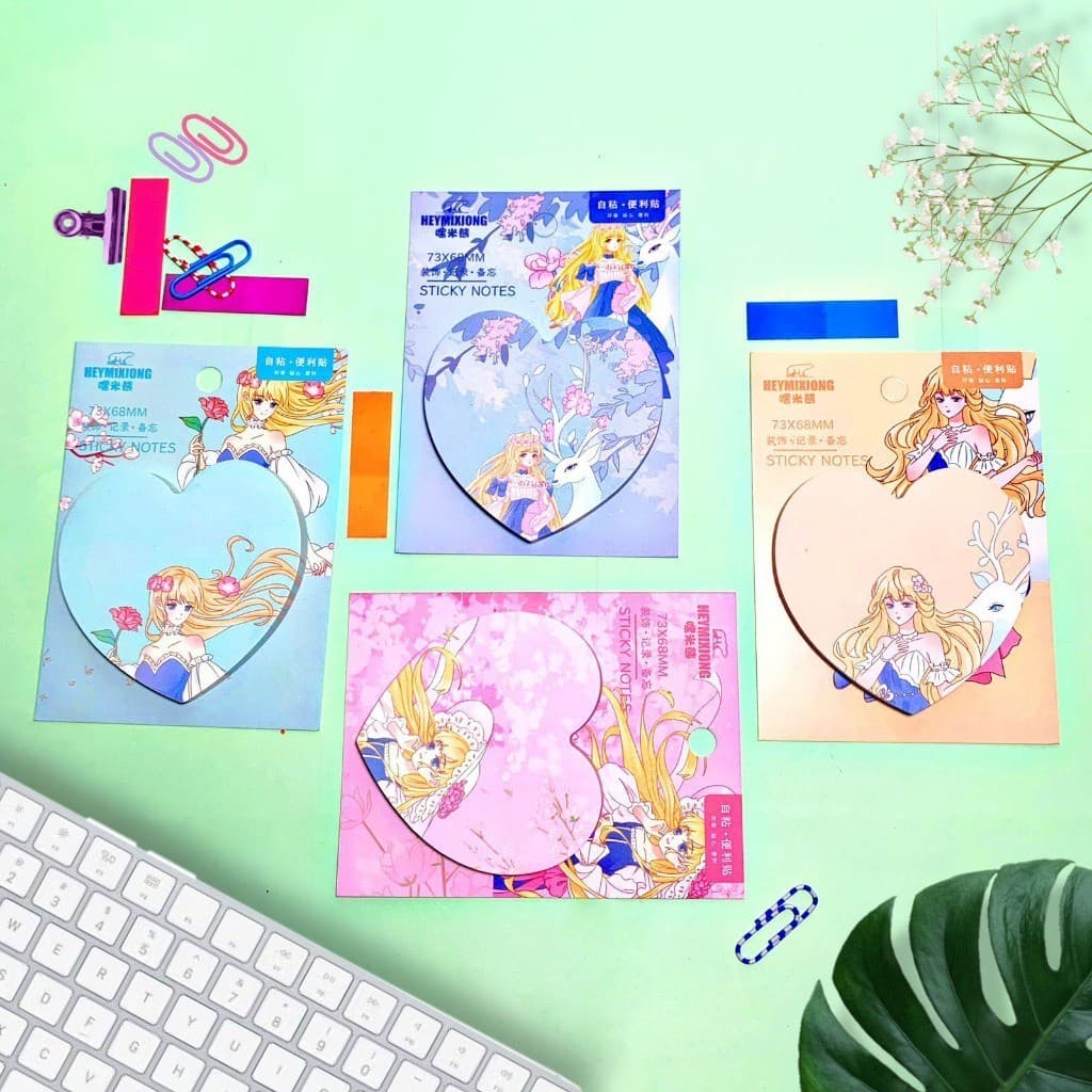 Post-Its Adesiva Kawaii de Desenho 70 folhas Formato Coração Fofa