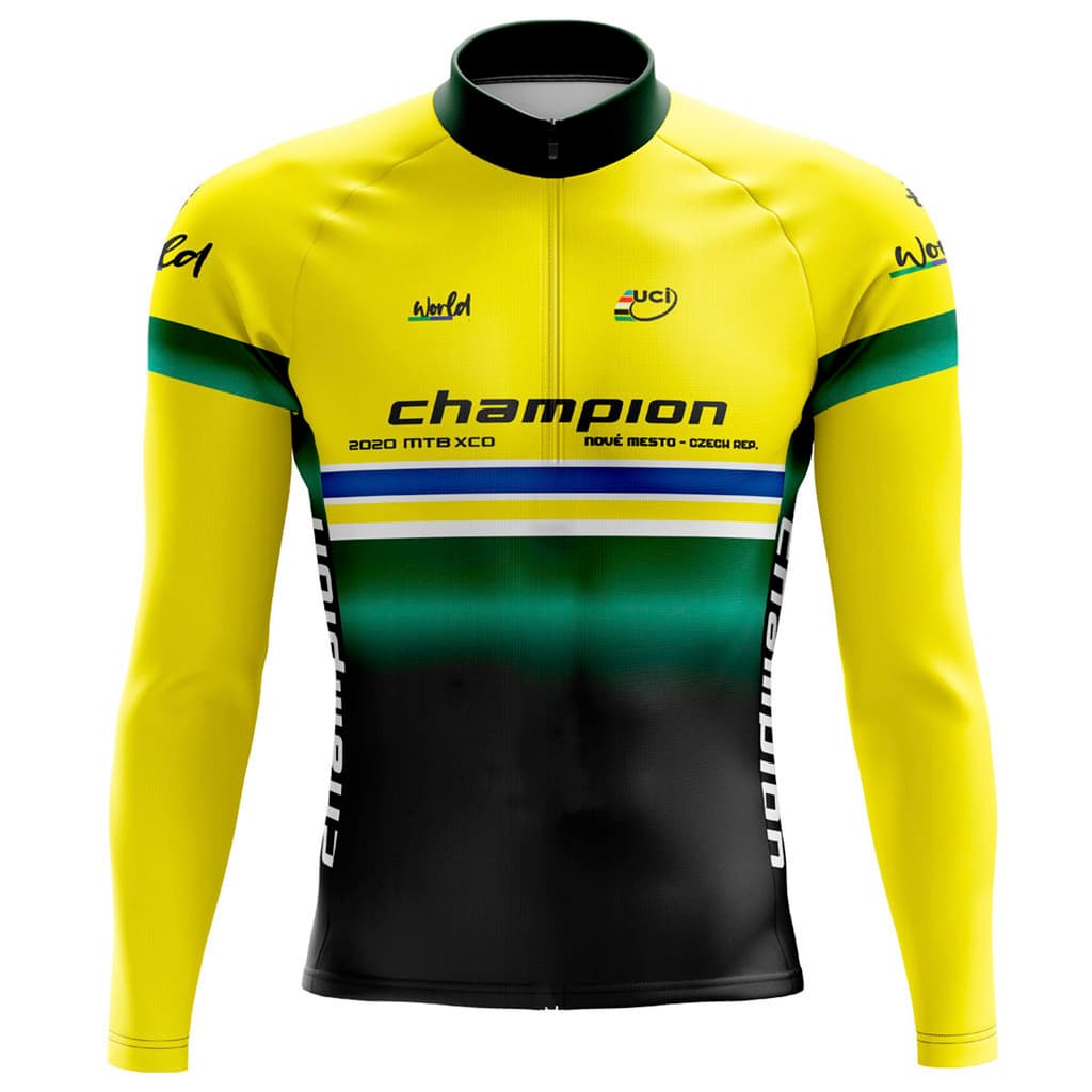 CAMISA CICLISMO MASCULINA MOUNTAIN BIKE MANGA LONGA PROTEÇÃO UV RKC SPORTS CHAMPION AMARELA