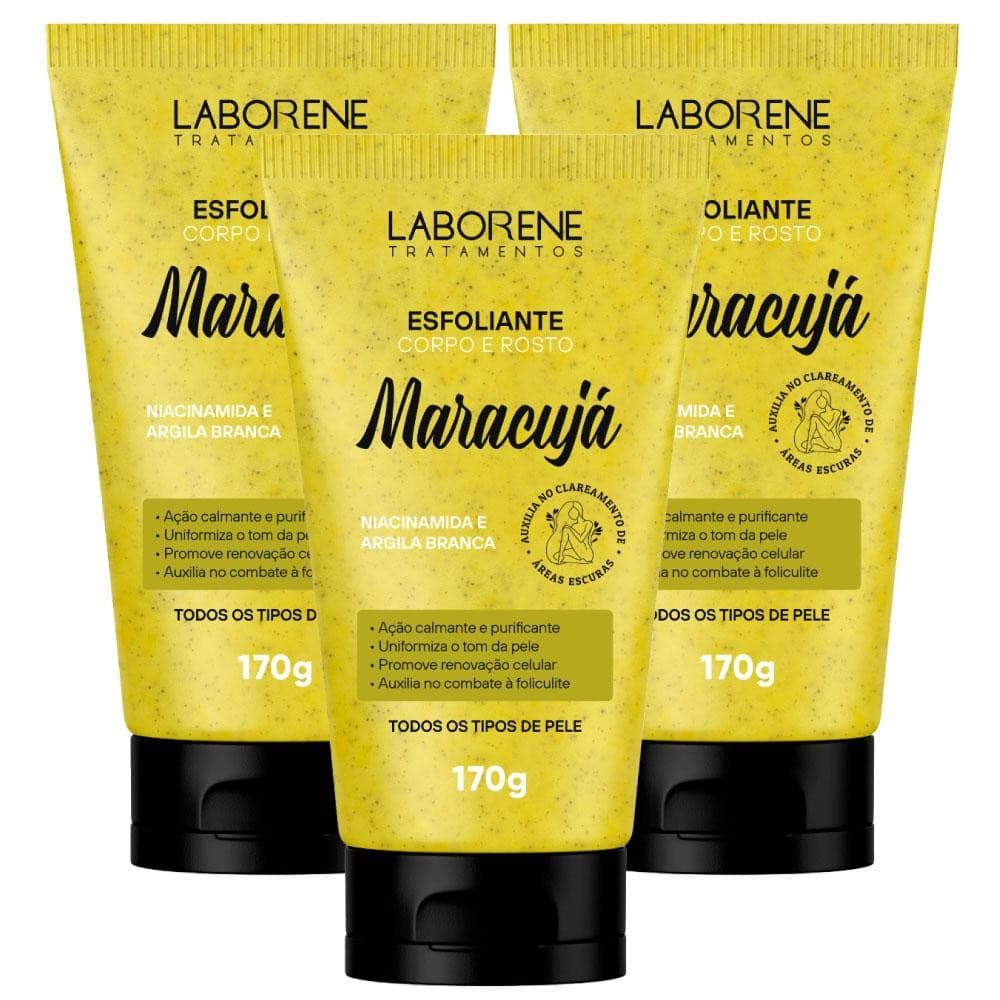 Kit 03 Esfoliante Corporal e Facial Maracujá Laborene 170g