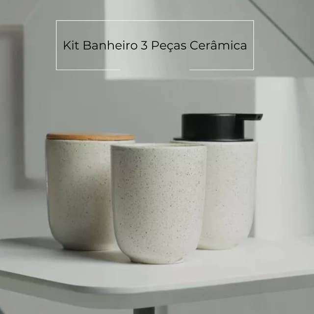 Kit Banheiro Cerâmica Porta Sabonete Porta Escova Porta Algodão Bandeja Organizadora Bancada Pia OU