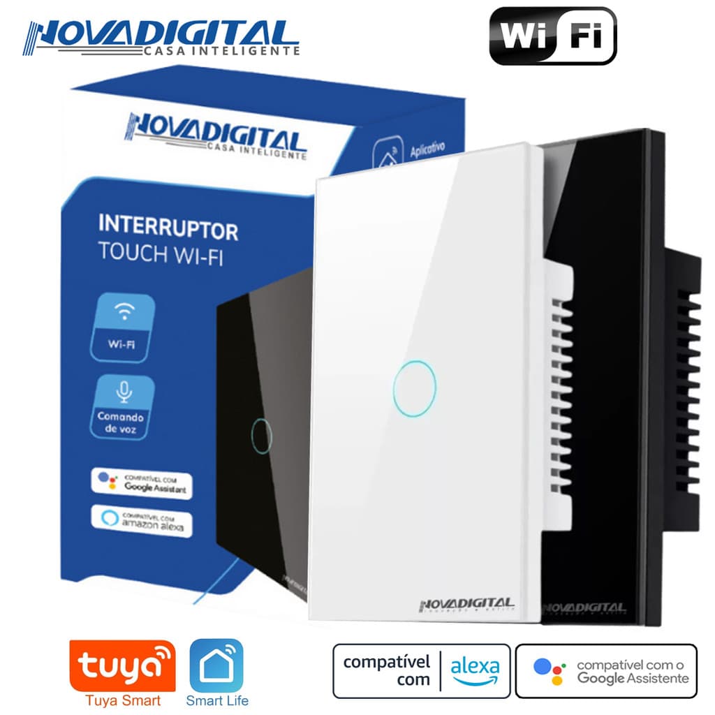 Interruptor Inteligente Smart Wi-Fi de 1 Botão Tuya Nova Digital  Compatível com Alexa e Google Home