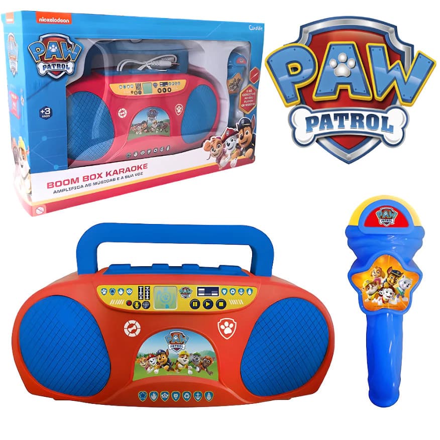 Karaoke com Microfone Patrulha Canina  Infantil Candide Boombox Paw
