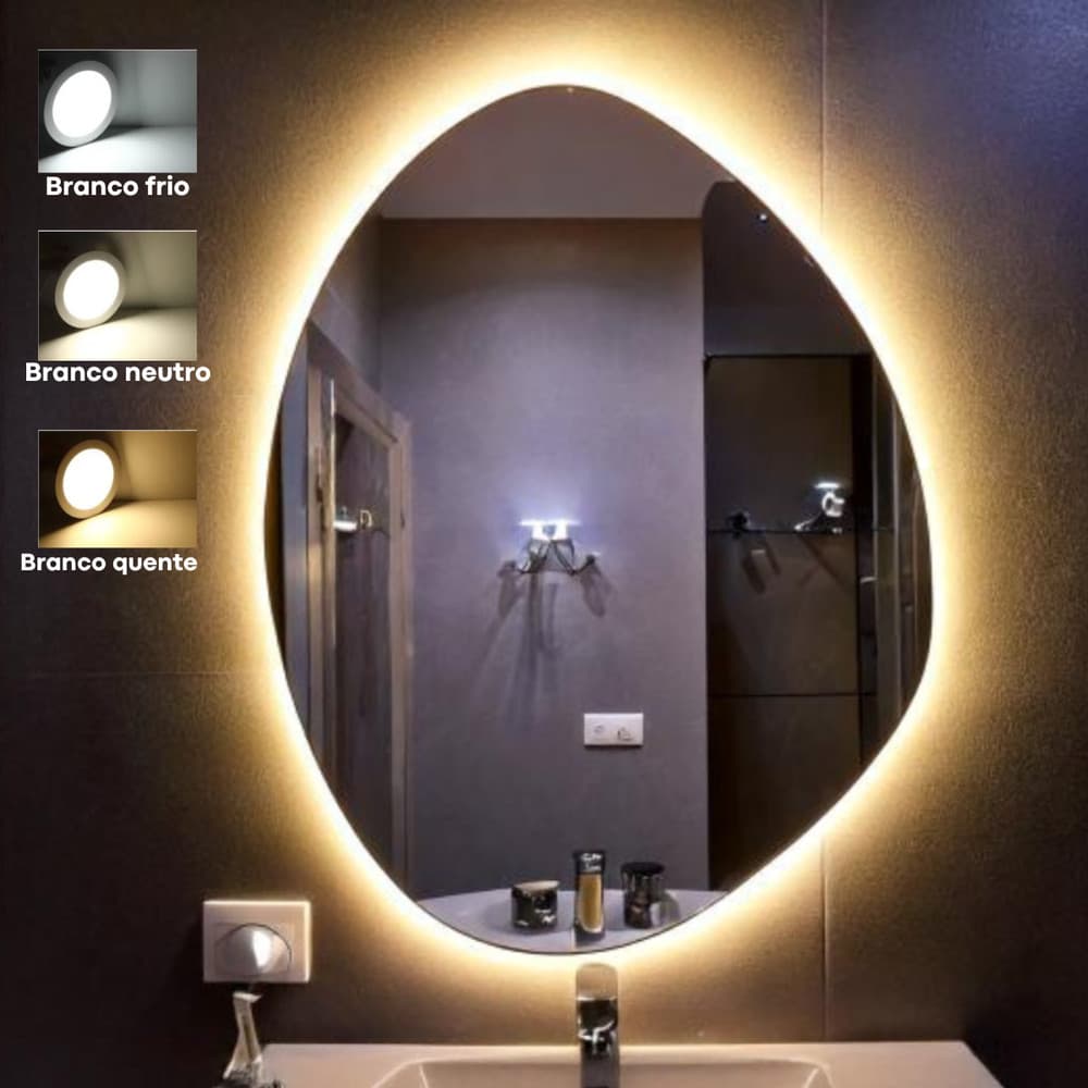 espelho orgânico 100x80 cm com iluminação em led