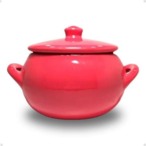 Cumbuca De Porcelana 1lt Vermelha Com Tampa Para Caldos Sopa