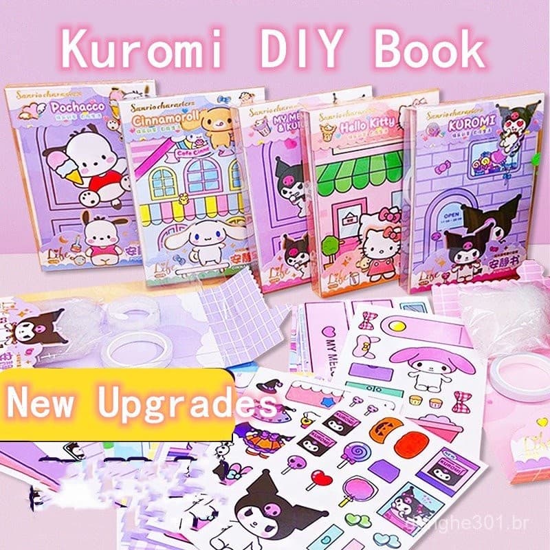 Livro Silencioso DIY Sanrio Educacional Kuromi Personalizado Cinnamoroll Brinquedo Feito à Mão para Meninas