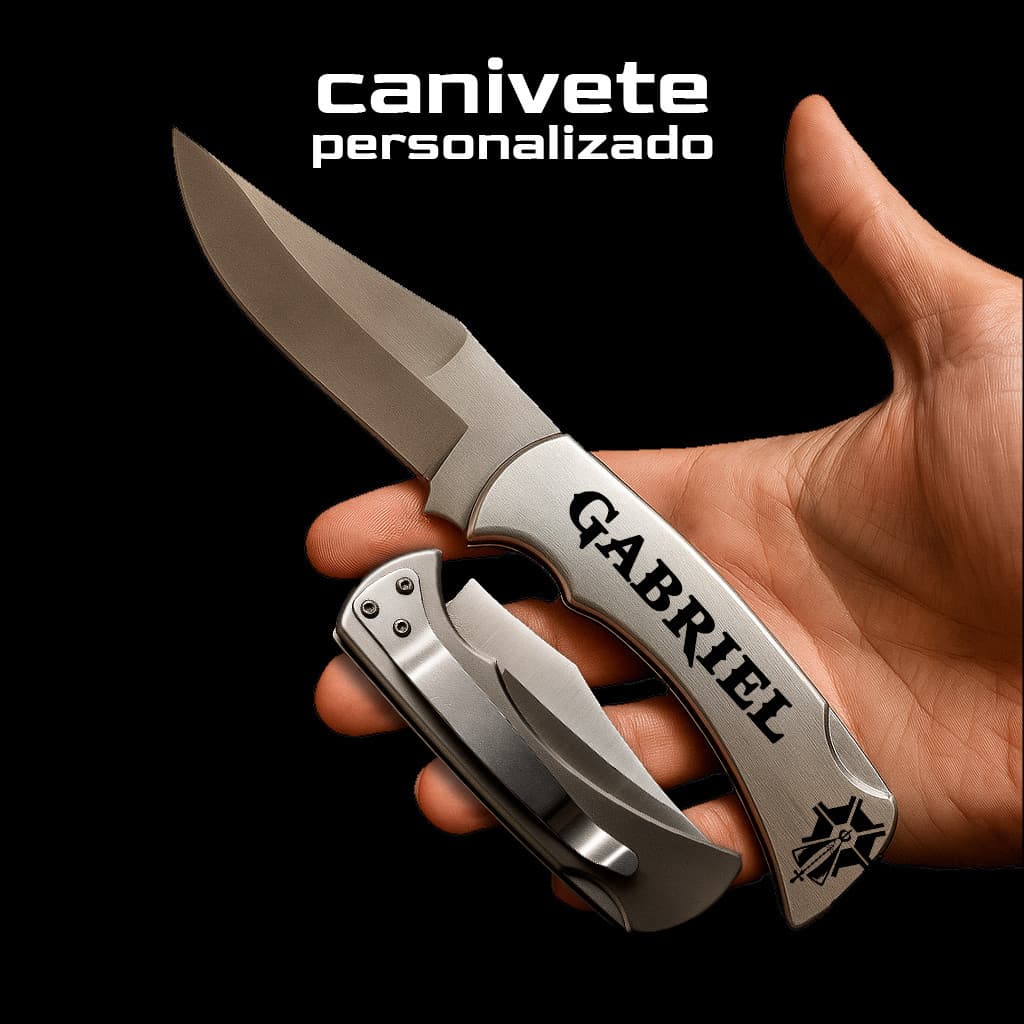 Canivete de Inox Personalizado a Laser Com Nome com Trava Aço Inoxidavel
