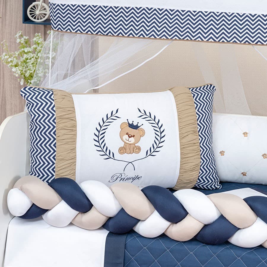 Kit Berço Teddy 11 Peças Urso Príncipe | Enxoval Completo Premium Menino/Menina | Padrão Americano
