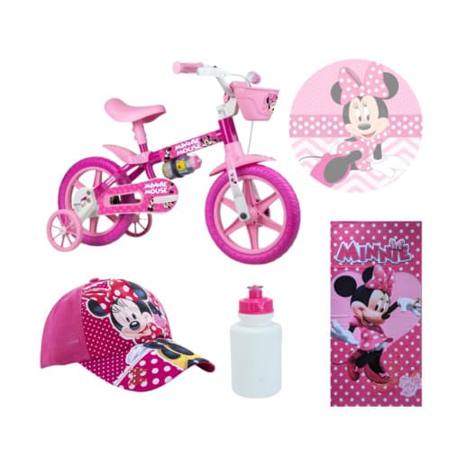 Bicicleta Infantil Minnie Rodinhas Passeio - 4 itens