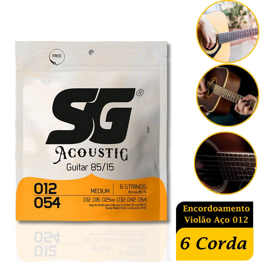 Encordoamento para Violão Cordas 012 Tensão Médio Sg Premium