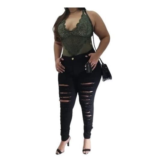 Calça  Jeans  Rasgadinha Plus Size Com Lycra Destroyed