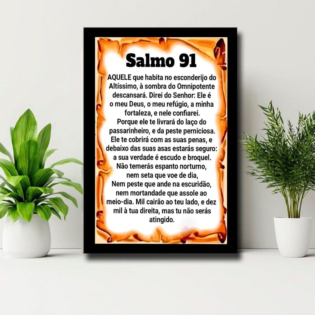 Quadro Com Moldura 60x40 - Versículo bíblico - Salmos 91 - Cristão Decoração Sala Quarto