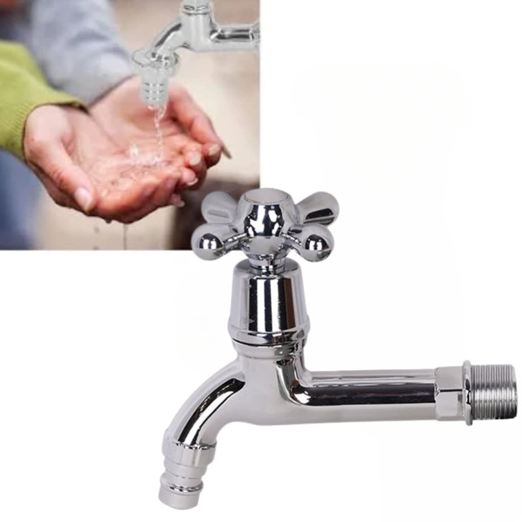 Torneira Longa PVC Cromada Alta Resistência para Cozinha Banheiro Jardim Lavanderia Fácil Instalação Uso Geral Casa1/2''