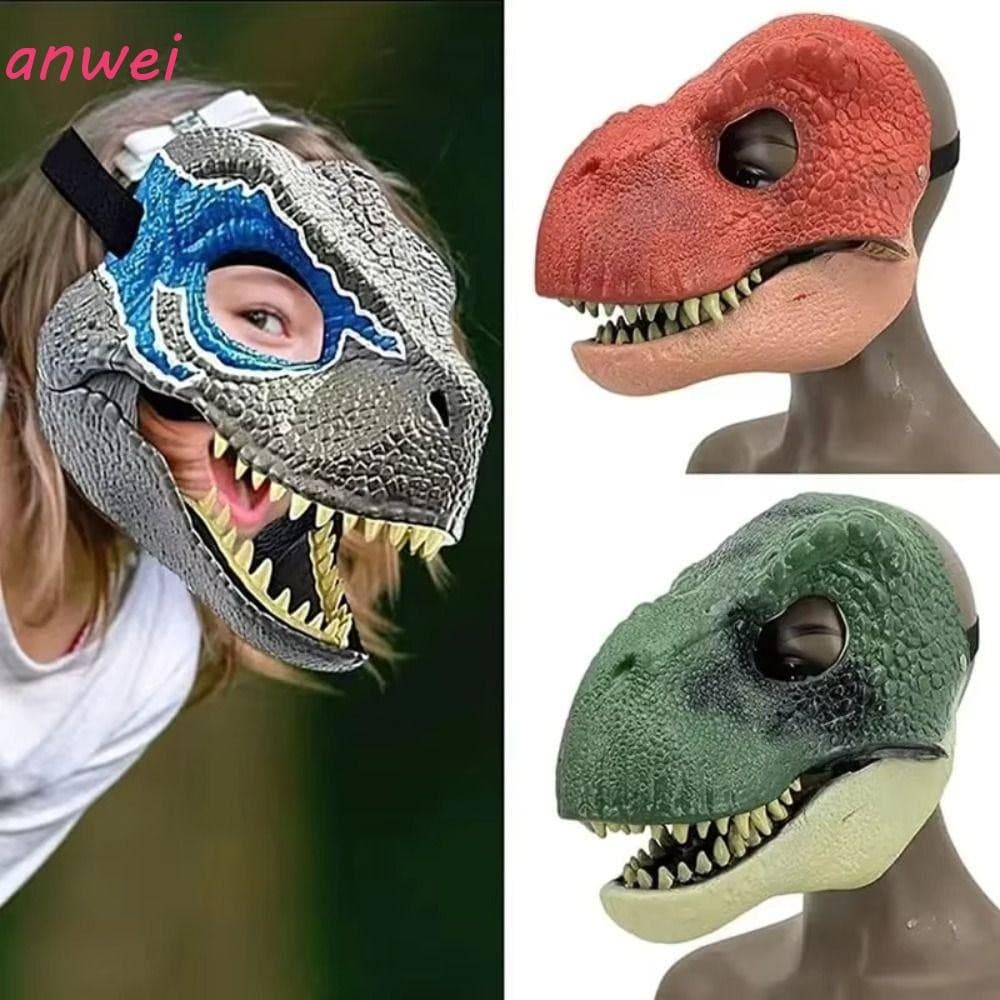 Máscara De Dinossauro De Halloween ANWEI , Arnês Mandíbula Móvel De Boca Aberta , Plástico Rígido Raptor Dino