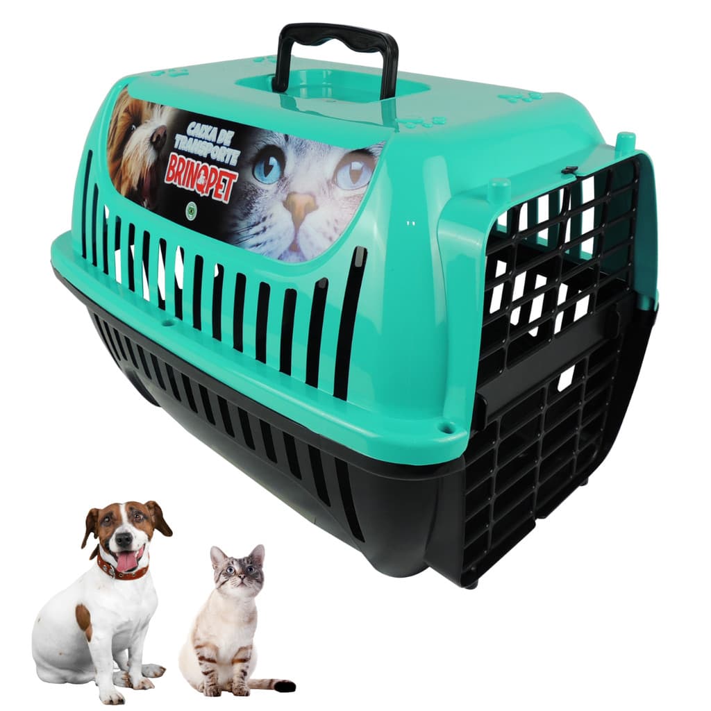 Caixa Gaiola Transporte Coelhos Cachorros Gatos Hamster N2 Cor Verde Tifany Azul Turquesa Brinqpet