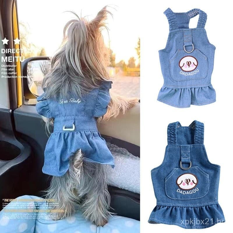 Vestido Clássico para Cachorros e Gatos com Fivela, Vestido Jeans para Animais de Estimação para Cães Pequenos, Primaver