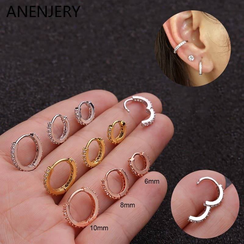 Brincos de aço inoxidável clipes de orelha, brincos de zircônia, piercing corporal feminino, joia, piercing de nar