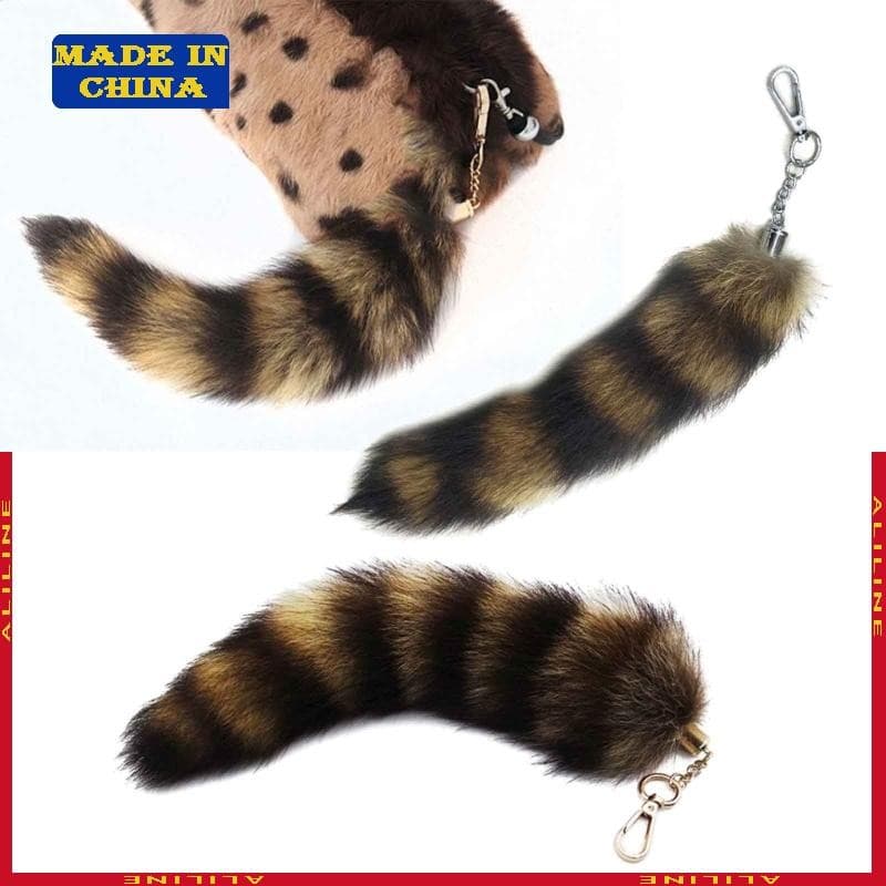 Chaveiro Cauda Raposas Pelúcia Furry Racoon Tail Animal-Key