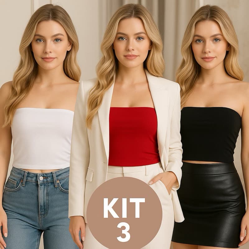 Kit 3 Cropped Feminino Top Faixa Tomara Que Caia Suplex