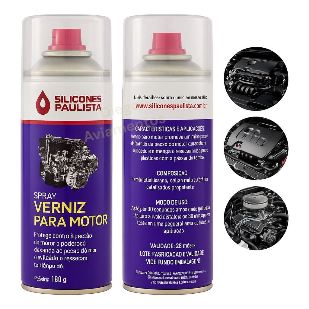Spray Verniz Motor Silicones Paulista 300ml / 180g proteção contra sujeira e água