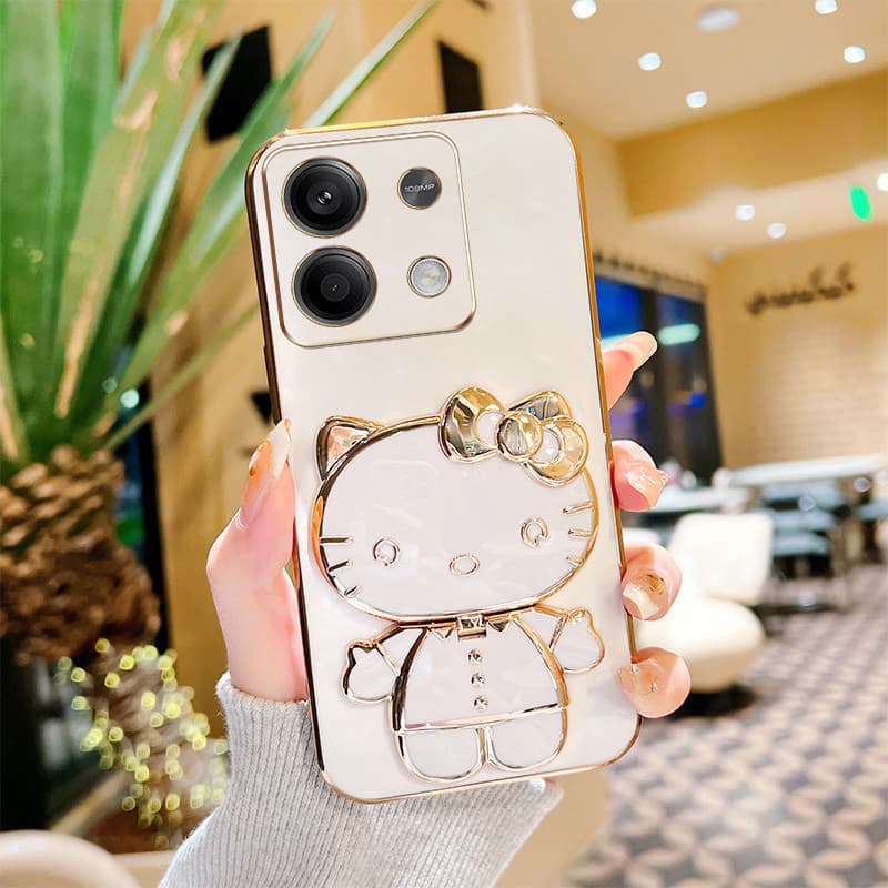 Invólucro Xiaomi Redmi Note 13 Pro 4G 5G 13R Plus 5G Poco M6 X6 F6 X6 Neo 5G K70E K70 Cute 3D Kitty Cat Mirror Stand Sup