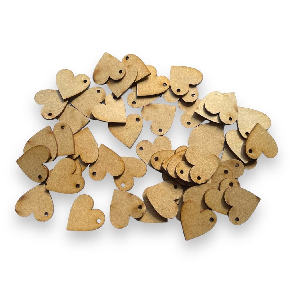 100 Unidades - Mini Coração com Furo - 3 CM - MDF Cru - Artesanato - Lembrancinhas