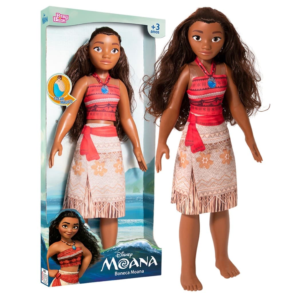 Boneca Moana Princesa Disney Articulada 55Cm Com Colar Acessório Infantil Original