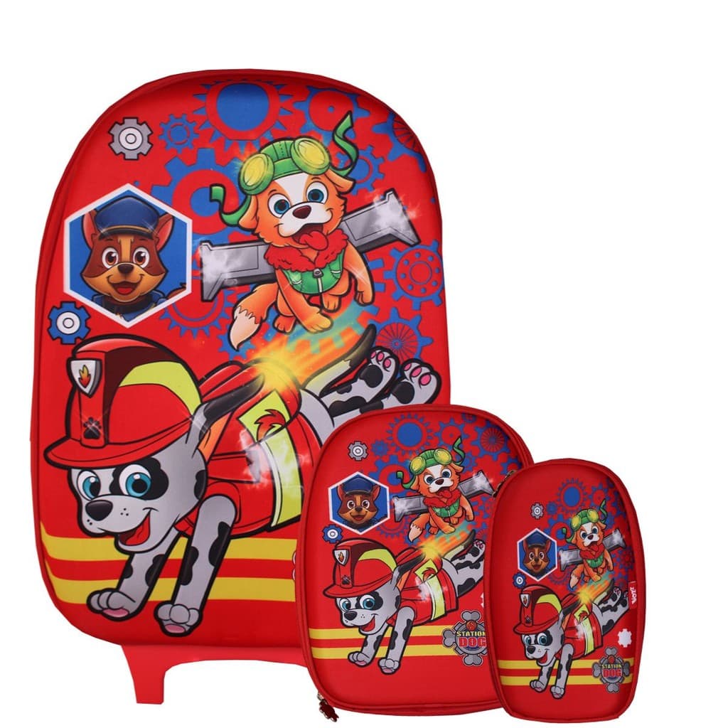 Mochila Escolar Rodinhas Dog Station Com Lancheira E Estojo