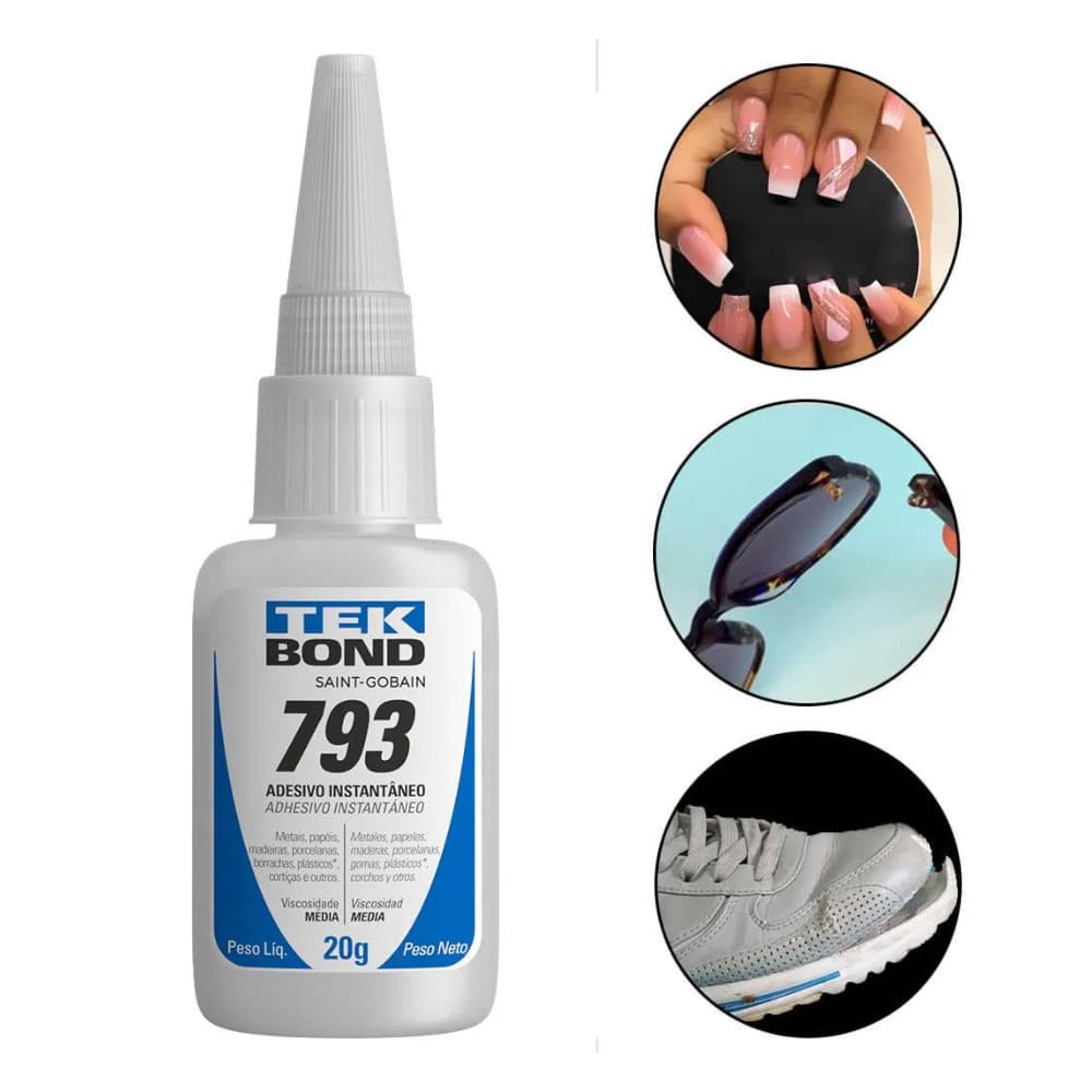 Adesivo Instantâneo Tk793 20g Bico Antientupimento Para Unhas, Sapatos, Plásticos, Porcelana