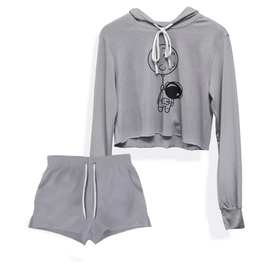 Kit Feminino Cropped e Short Moletom ASTRONAUTA Tendencia