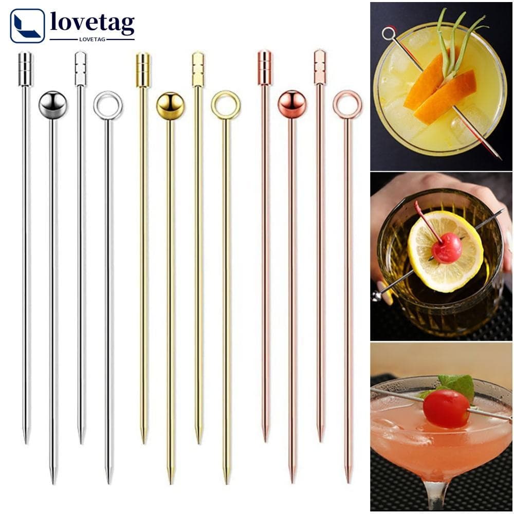 LOVETAG 3Pcs Coquetel Reutilizável De Aço Inoxidável Palitos De Frutas Martini Swizzle Bar Utensilios Para Festa De Casamento E1W5
