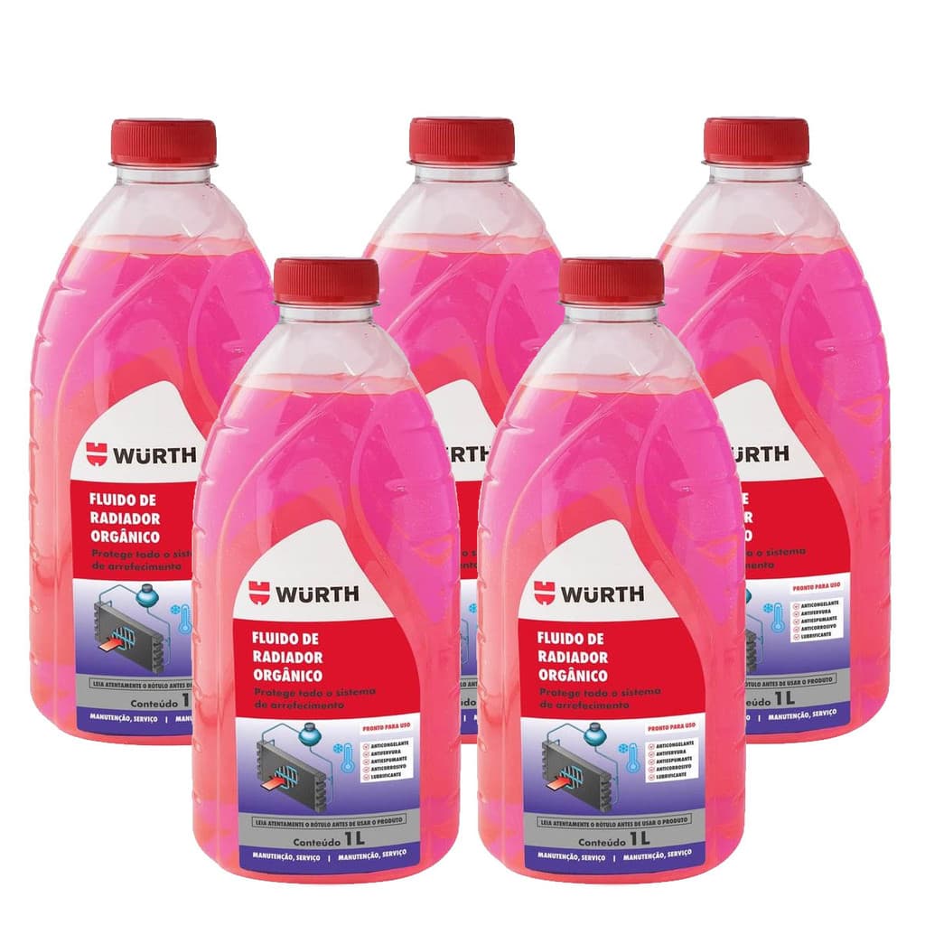 Aditivo para Radiador Orgânico Rosa Pronto para Uso Kit com 5 unidades - Wurth
