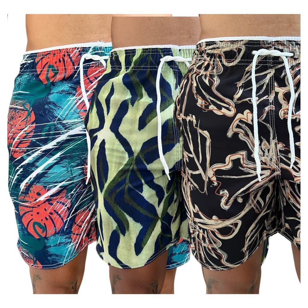 Kit 3 Bermudas Tactel Com Elastano Premium Moda Praia Chique