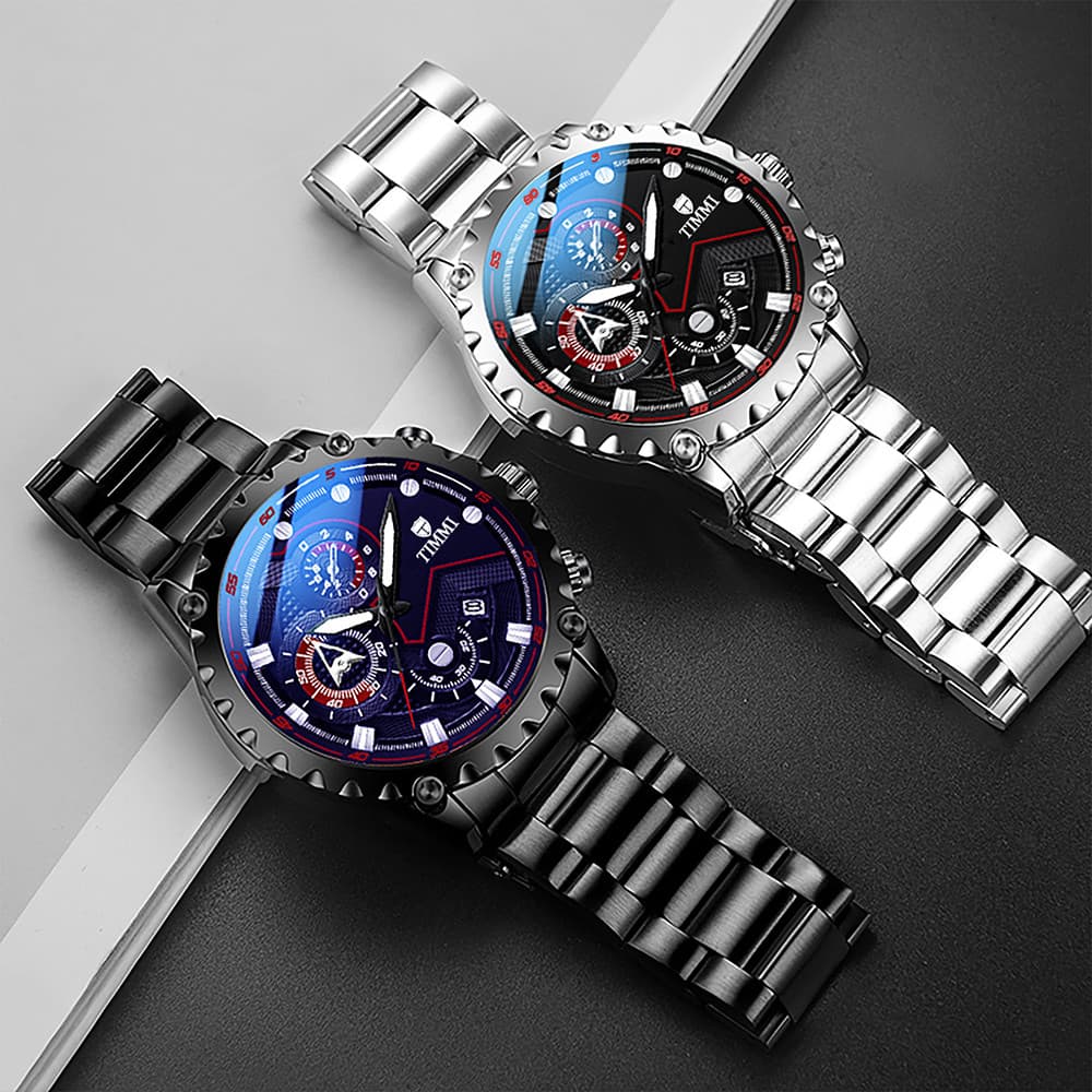 TIMMI Relógio masculino original à prova d'água Relógio masculino de aço inoxidável com pulseira de quartzo
