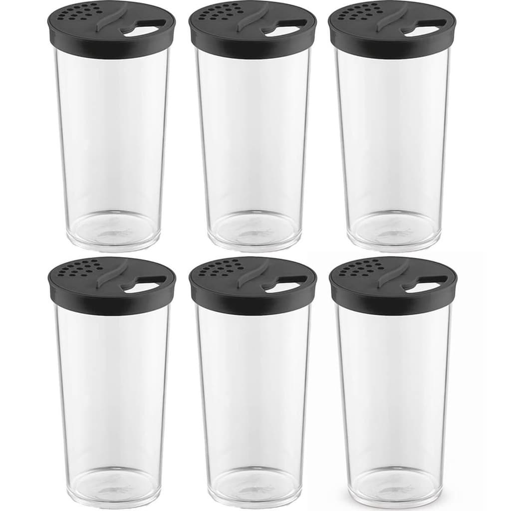 Kit 6 Farinheiros Porta Temperos Farofa UZ 500ml Condimentos com Tampa de Dupla Abertura Pretos